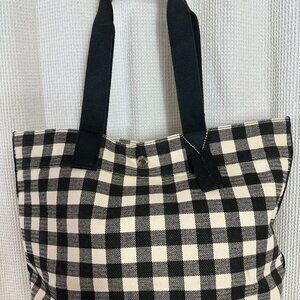 Coach Gingham Plaid Tote Bag Shoulder Textured Canvas & Refined Leather NEW
